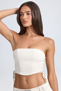 Chic Bandeau Lace-Up Corset Crop Top in Ecru