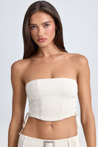 Chic Bandeau Lace-Up Corset Crop Top in Ecru