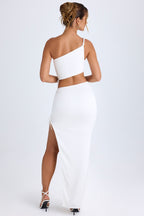 Chic Ruched Asymmetric-Waist Maxi Skirt in White