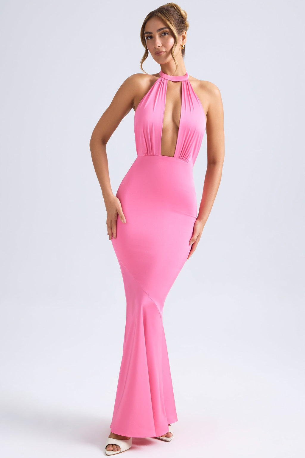 Chic Halterneck Fishtail Gown in Hot Pink