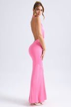 Chic Halterneck Fishtail Gown in Hot Pink