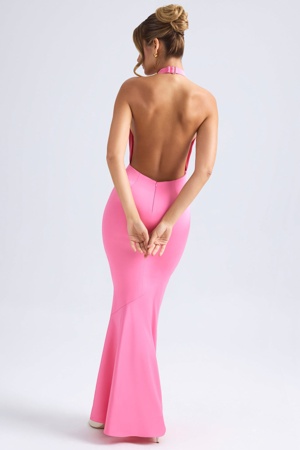 Chic Halterneck Fishtail Gown in Hot Pink