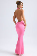 Chic Halterneck Fishtail Gown in Hot Pink