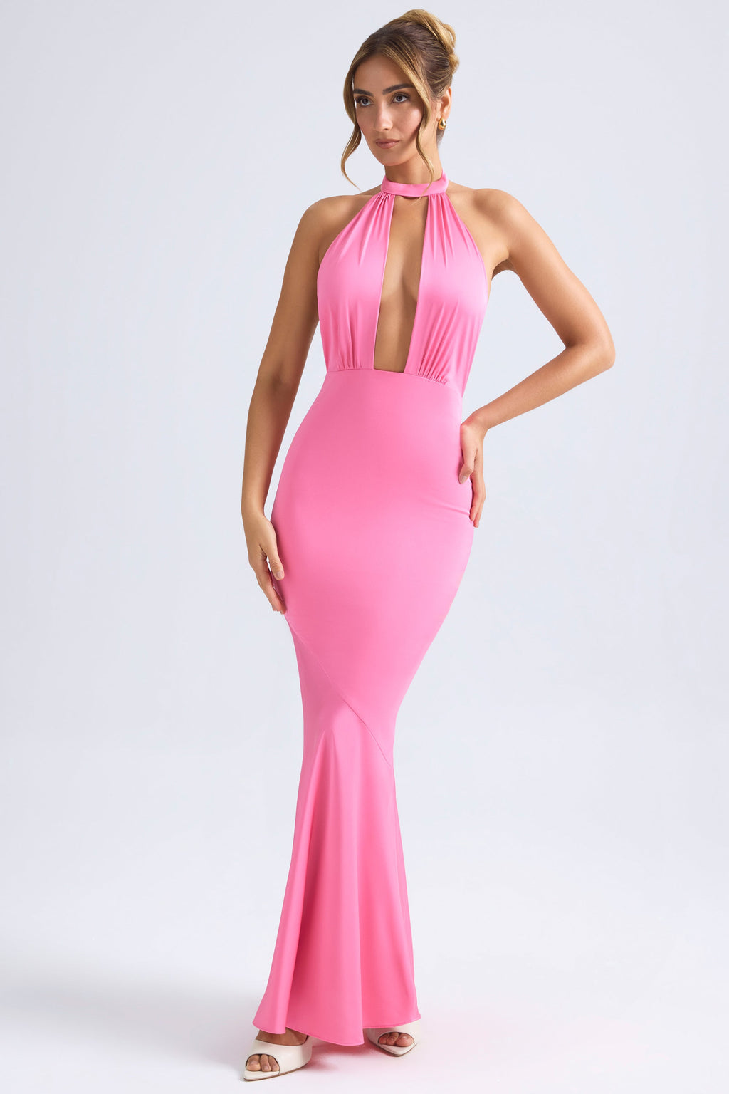 Chic Halterneck Fishtail Gown in Hot Pink