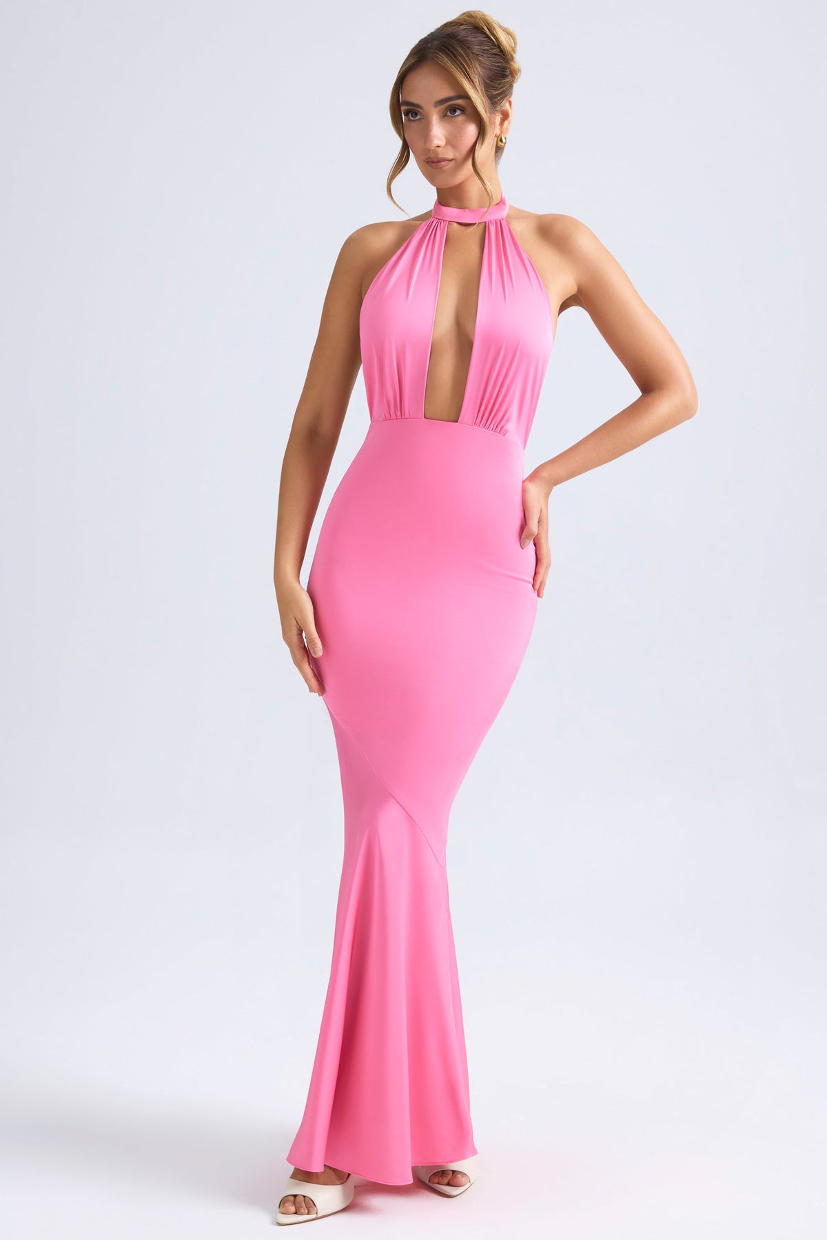 Chic Halterneck Fishtail Gown in Hot Pink