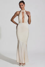 Chic Backless Halterneck Fishtail Gown in Ivory