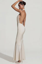 Chic Backless Halterneck Fishtail Gown in Ivory