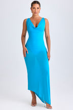 Chic Ruffle-Trim Cowl-Neck Midaxi Dress in Aqua Blue