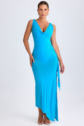 Chic Ruffle-Trim Cowl-Neck Midaxi Dress in Aqua Blue