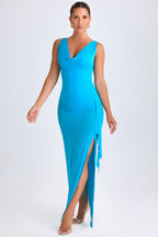 Chic Ruffle-Trim Cowl-Neck Midaxi Dress in Aqua Blue