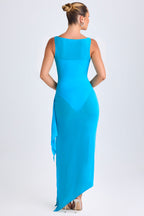 Chic Ruffle-Trim Cowl-Neck Midaxi Dress in Aqua Blue