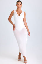 Chic Ruffle-Trim Cowl-Neck Midaxi Dress in White