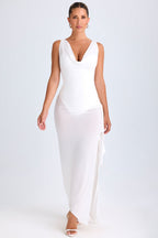 Chic Ruffle-Trim Cowl-Neck Midaxi Dress in White