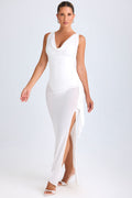 Chic Ruffle-Trim Cowl-Neck Midaxi Dress in White