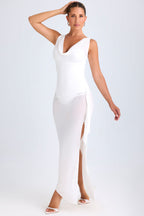 Chic Ruffle-Trim Cowl-Neck Midaxi Dress in White