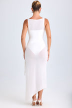 Chic Ruffle-Trim Cowl-Neck Midaxi Dress in White