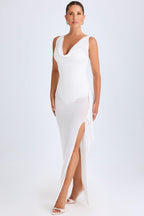 Chic Ruffle-Trim Cowl-Neck Midaxi Dress in White