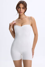 Chic Modal Sweetheart-Neck Low-Back Unitard in White