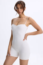Chic Modal Sweetheart-Neck Low-Back Unitard in White