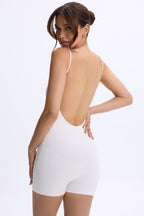 Chic Modal Sweetheart-Neck Low-Back Unitard in White