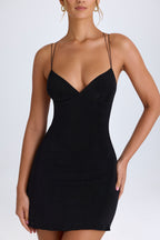 Chic Strap-Detail Halterneck Mini Dress in Black