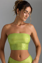 Chic Embellished Strap-Back Bandeau Top in Pear Green
