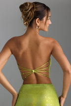 Chic Embellished Strap-Back Bandeau Top in Pear Green