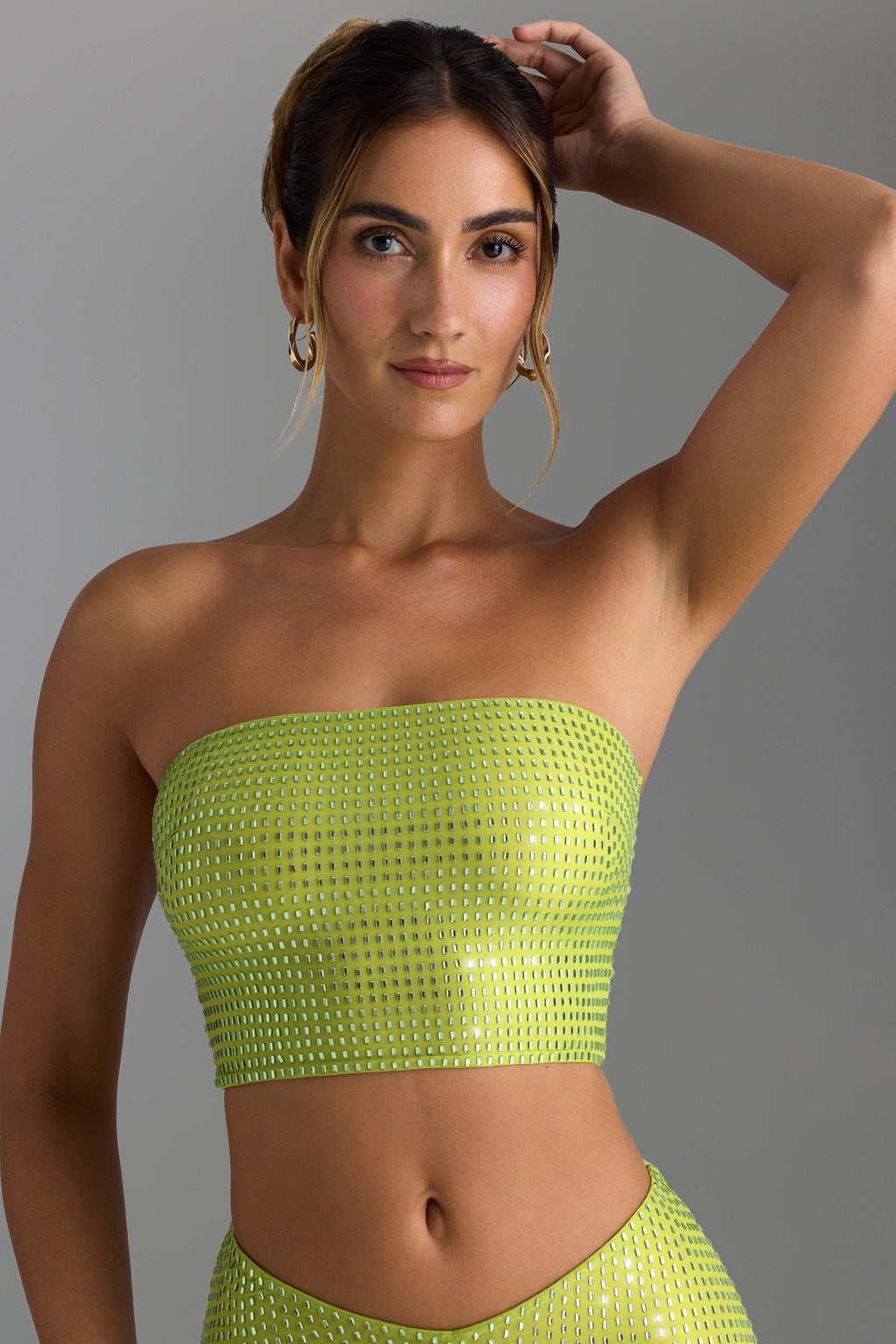 Chic Embellished Strap-Back Bandeau Top in Pear Green