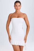 Chic Ruffle-Trim Cut-Out Bandeau Mini Dress in White