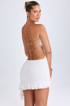 Chic Ruffle-Trim Cut-Out Bandeau Mini Dress in White