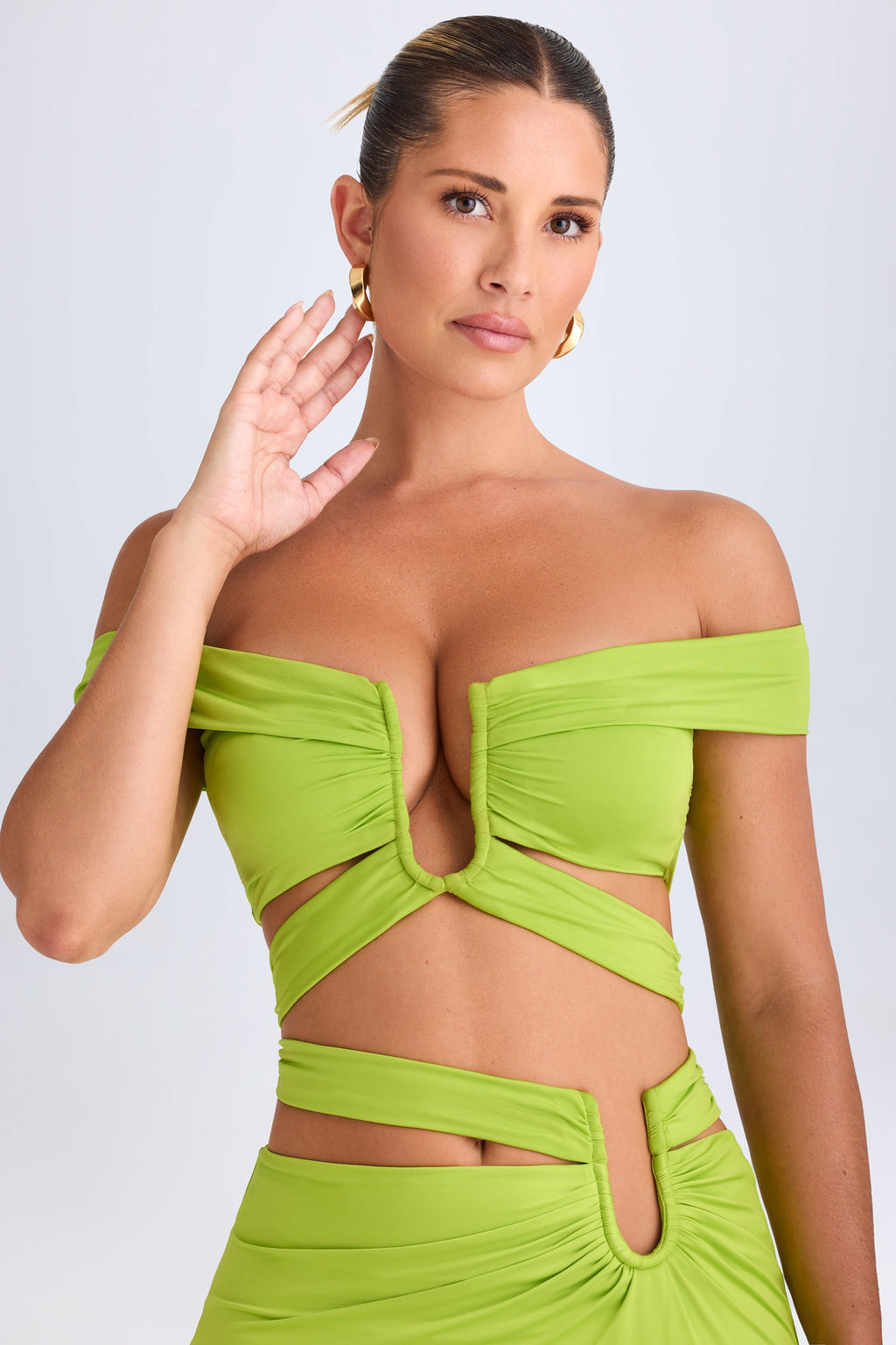 Chic Cut-Out Off-Shoulder Crop Top in Lime Green