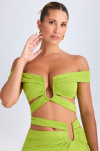 Chic Cut-Out Off-Shoulder Crop Top in Lime Green