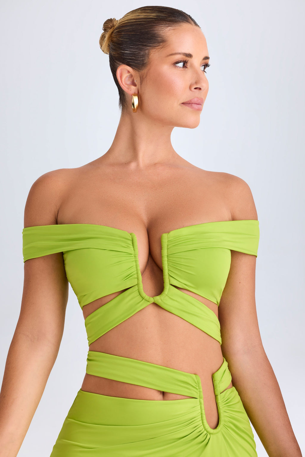 Chic Cut-Out Off-Shoulder Crop Top in Lime Green
