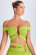 Chic Cut-Out Off-Shoulder Crop Top in Lime Green
