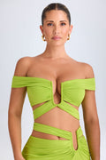 Chic Cut-Out Off-Shoulder Crop Top in Lime Green