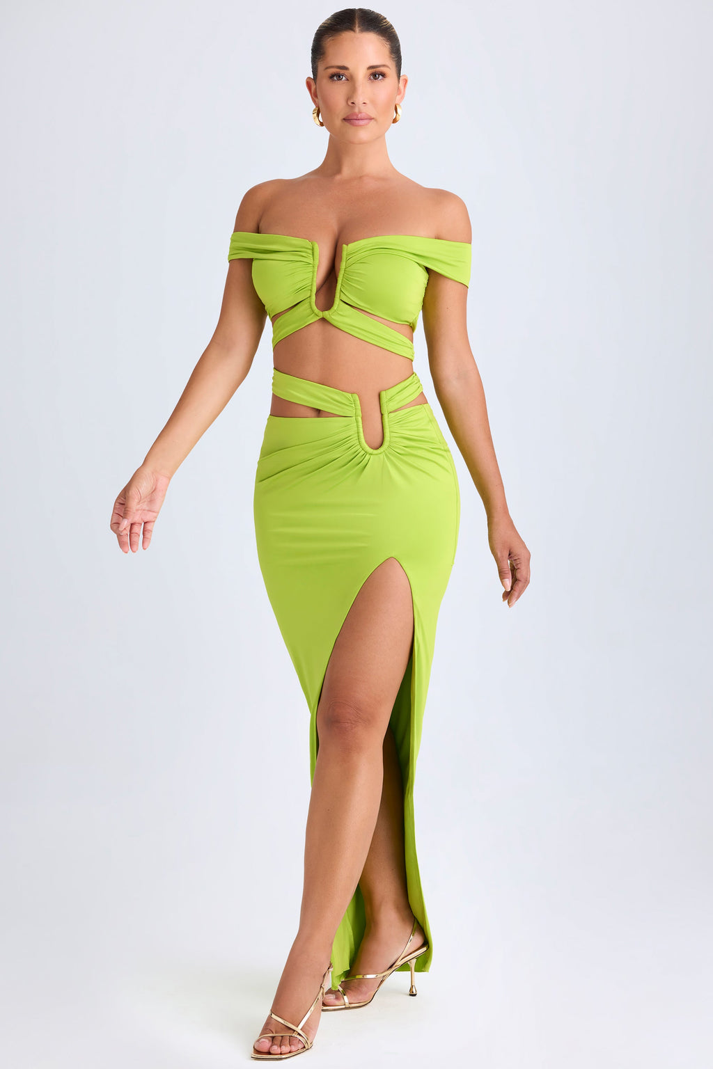 Chic Cut-Out Off-Shoulder Crop Top in Lime Green