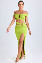 Chic Cut-Out Off-Shoulder Crop Top in Lime Green