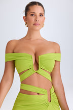 Chic Cut-Out Off-Shoulder Crop Top in Lime Green