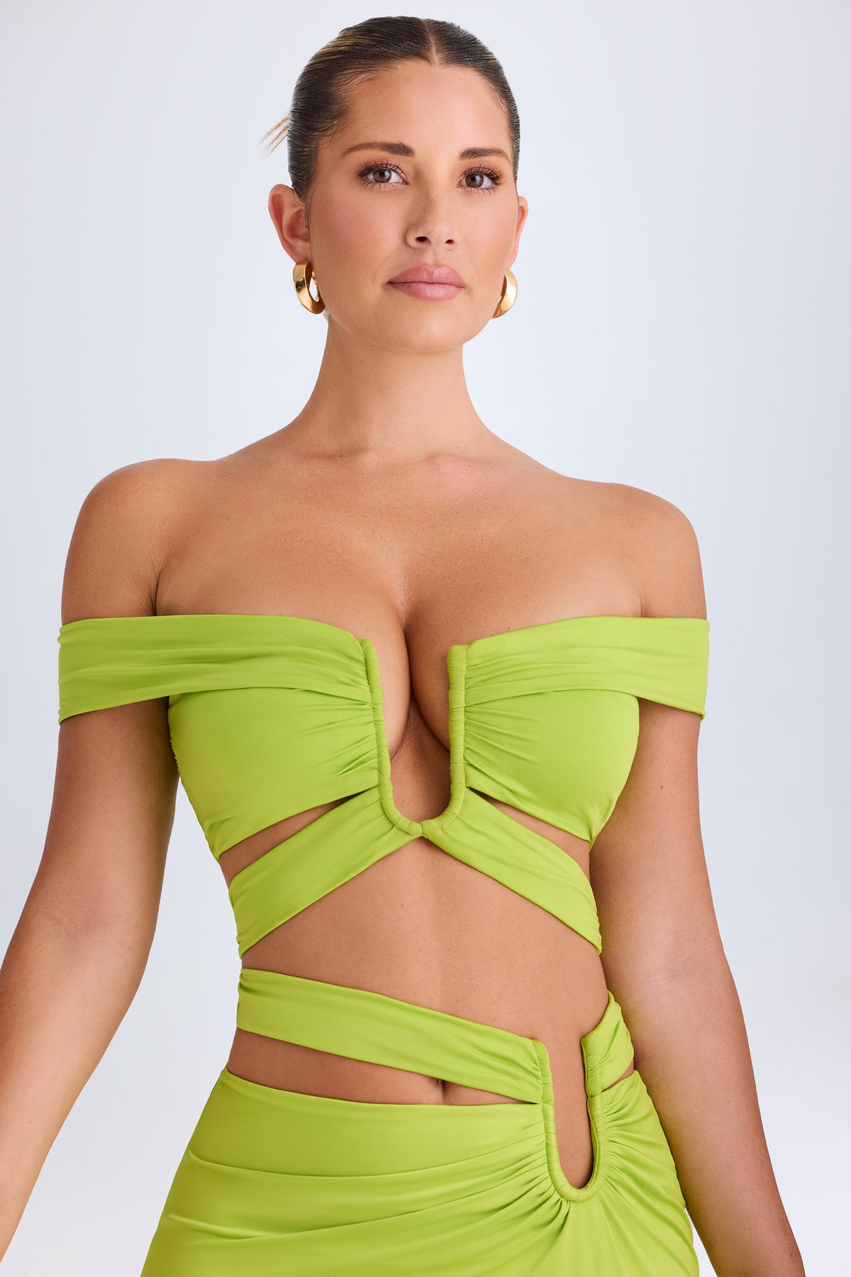 Chic Cut-Out Off-Shoulder Crop Top in Lime Green