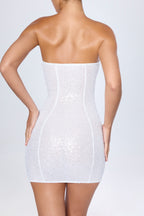 Chic Embellished Bandeau Mini Dress in White