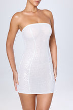 Chic Embellished Bandeau Mini Dress in White