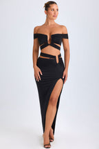 Chic Asymmetric Cut-Out Maxi Skirt in Black