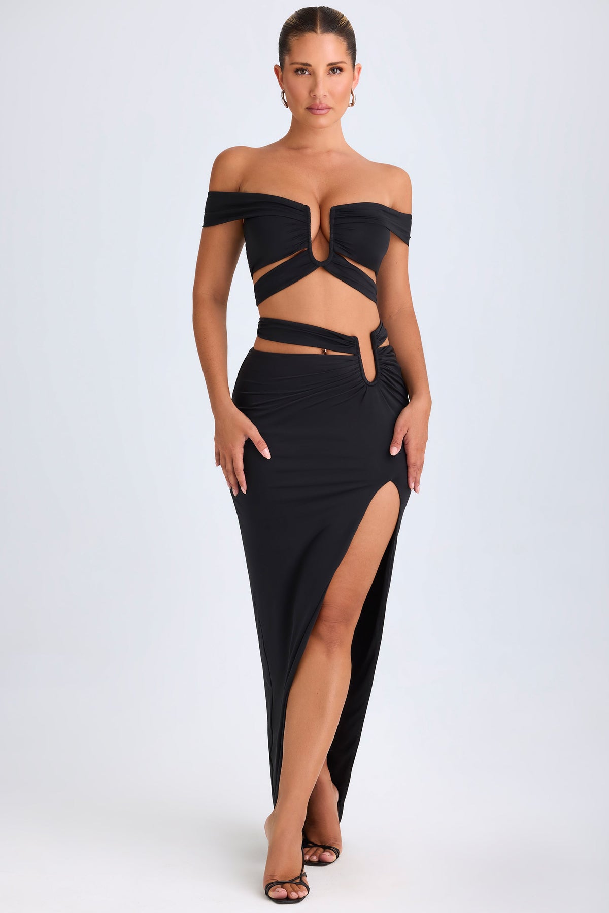 Chic Asymmetric Cut-Out Maxi Skirt in Black