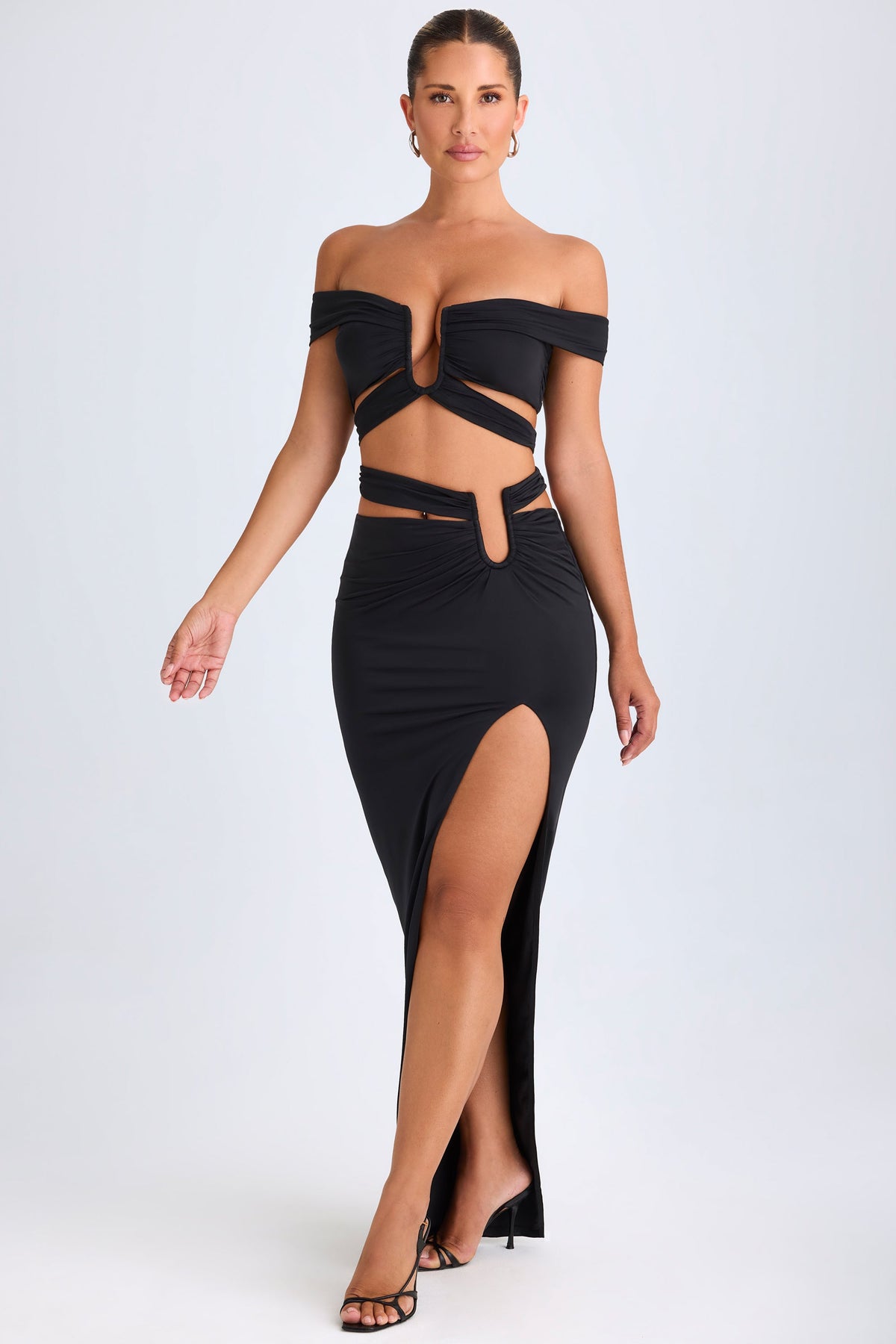 Chic Asymmetric Cut-Out Maxi Skirt in Black
