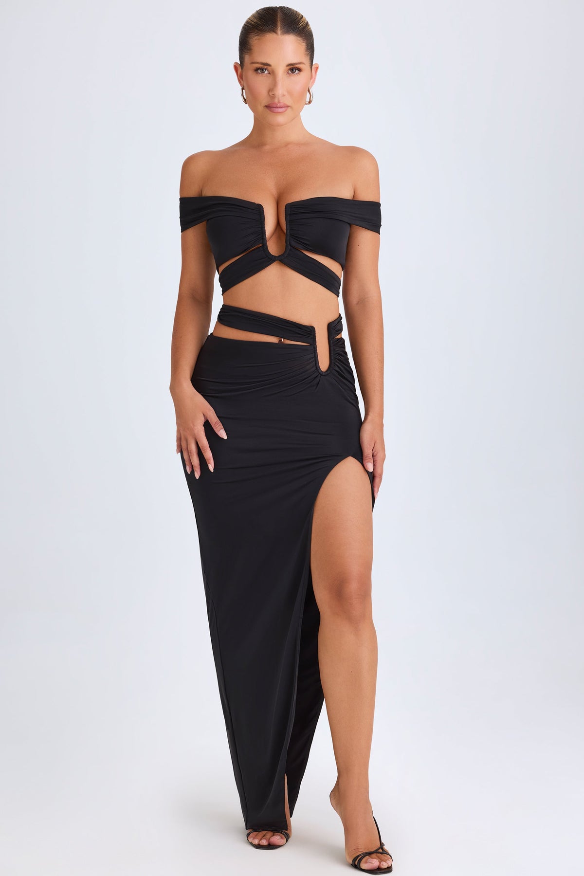 Chic Asymmetric Cut-Out Maxi Skirt in Black