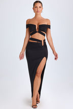 Chic Asymmetric Cut-Out Maxi Skirt in Black