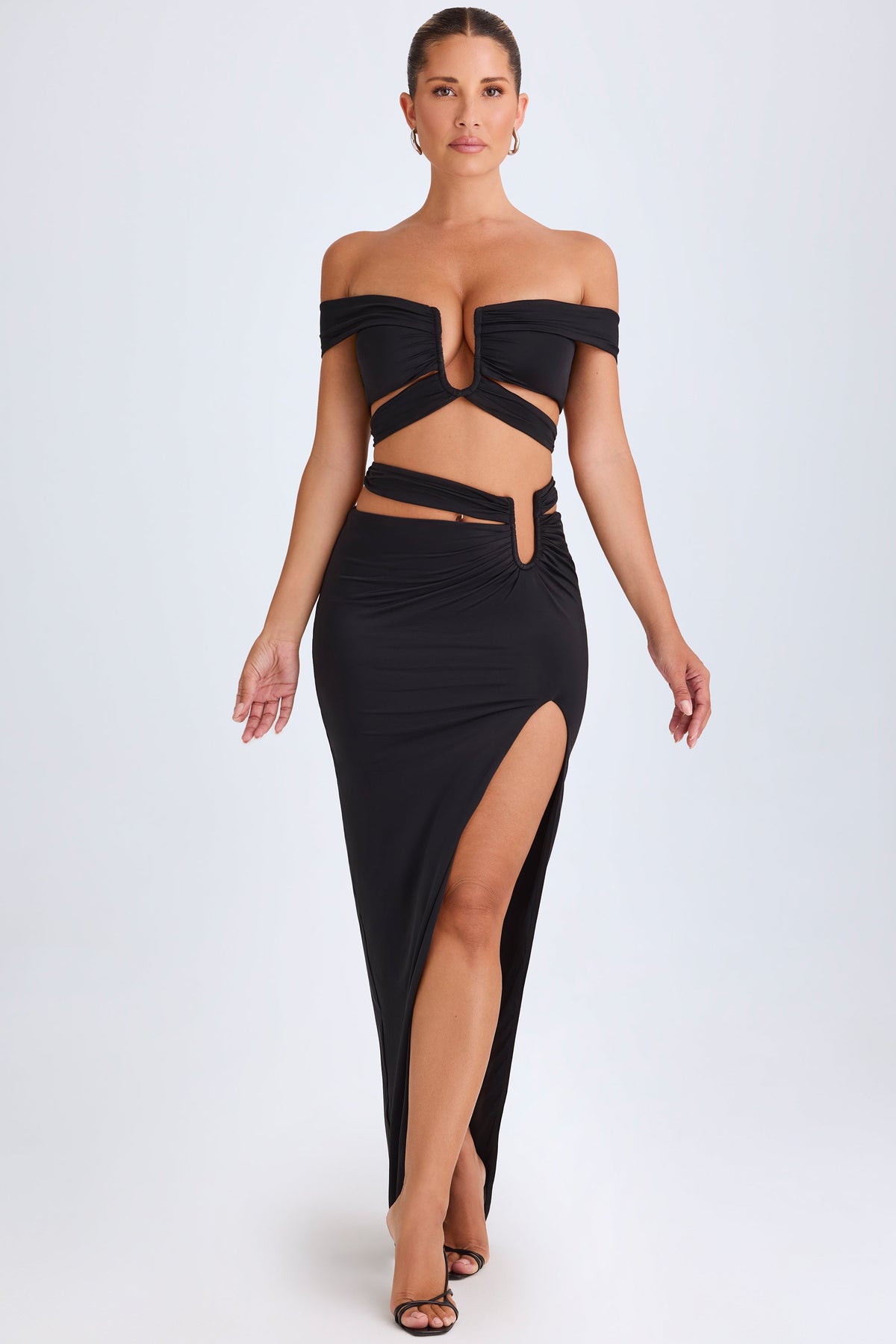 Chic Asymmetric Cut-Out Maxi Skirt in Black