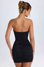Chic Ruched Bandeau Mini Dress in Black