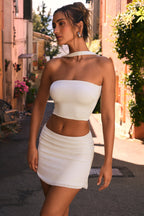 Chic Ruched Mid-Rise Mini Skirt in White