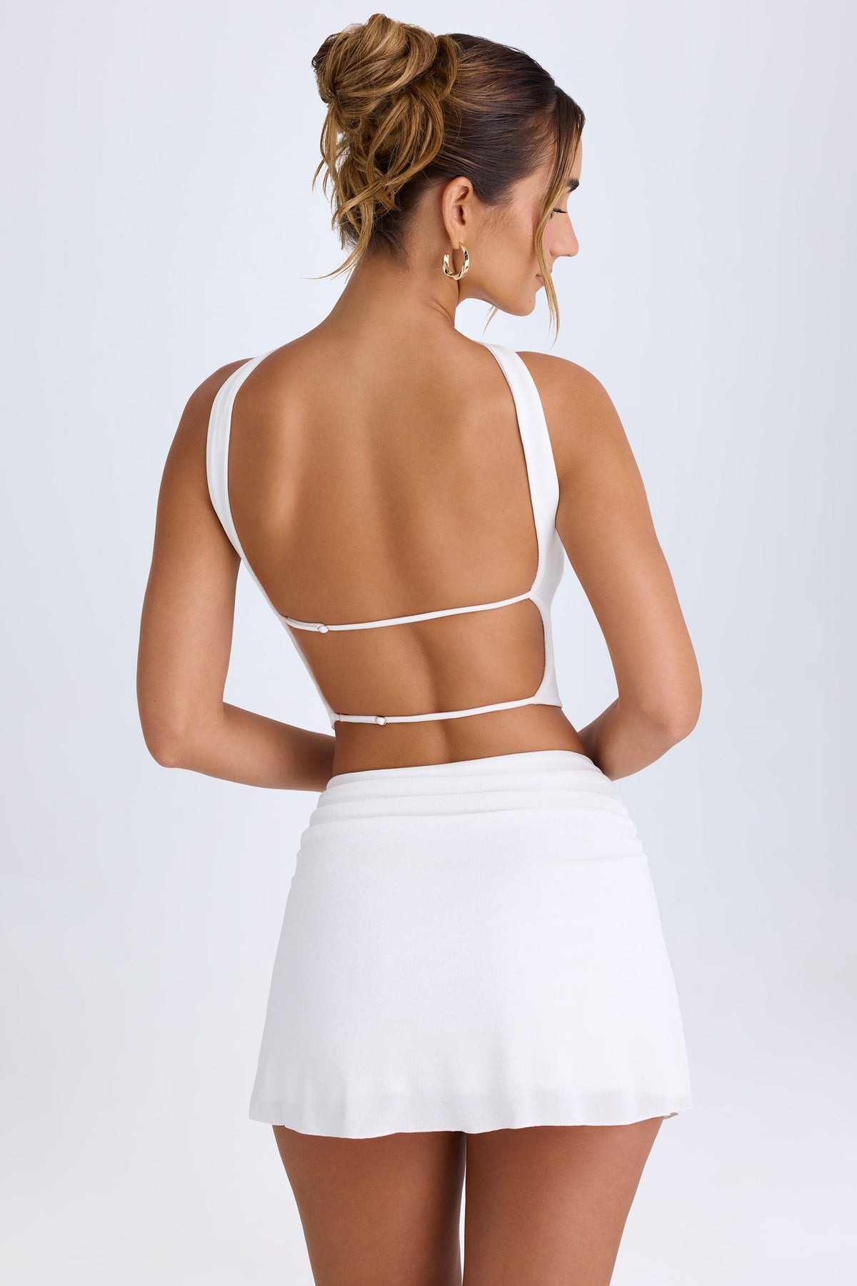 Chic Ruched Mid-Rise Mini Skirt in White